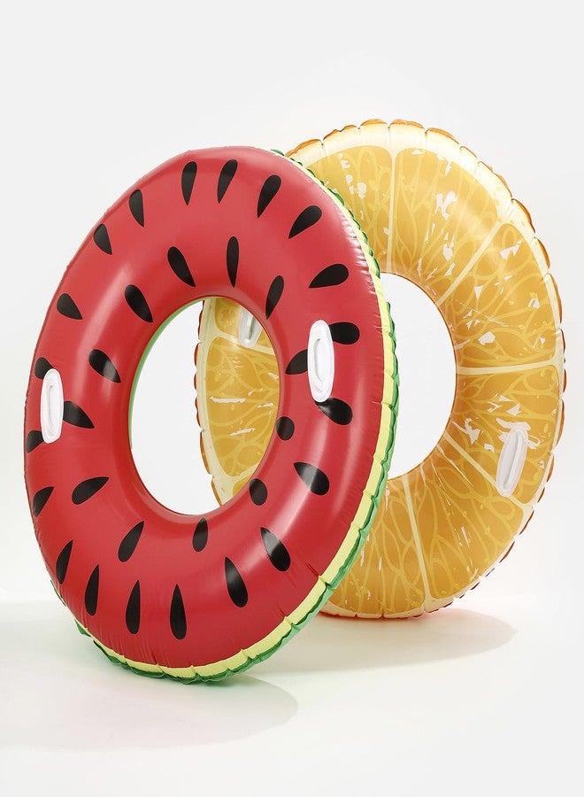 Yuokwer Inflatable Pool Floats Adults- 2 Pack Giant Floaties Orange and Watermelon Pool Tubes Swim Rings Transparant with Handles Inflatable Pool Float for Swimming Pool Party Lake Beach Adults (Fruit) - Image 3