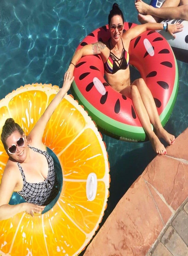 Yuokwer Inflatable Pool Floats Adults- 2 Pack Giant Floaties Orange and Watermelon Pool Tubes Swim Rings Transparant with Handles Inflatable Pool Float for Swimming Pool Party Lake Beach Adults (Fruit) - Image 5
