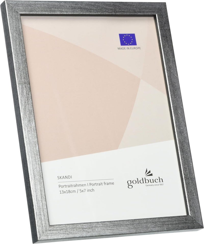 goldbuch Skandi Picture Frame, 13 x 18 cm, Single Frame Made of Real Wood, Portrait Frame for Standing, Wooden Frame with Wall Mount, Photo Frame, Silver Frame - Image 1
