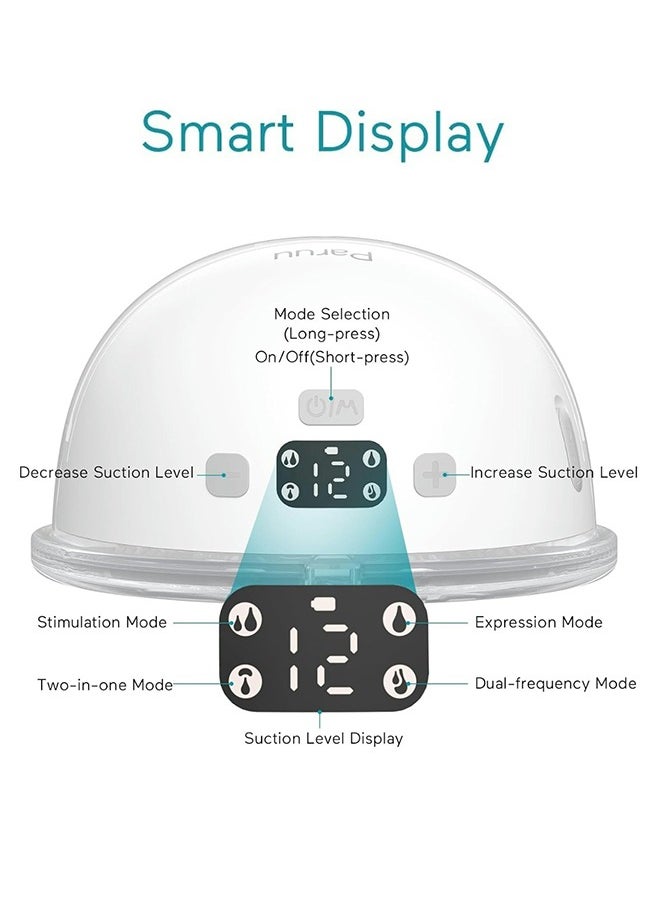 Paruu - P16 Hands-Free Electric Wearable Breast Pump With Strong Suction, Low Noise, 4 Modes And 12 Levels, 19/21 MM Insert Accessories, 2 Pieces - Image 1