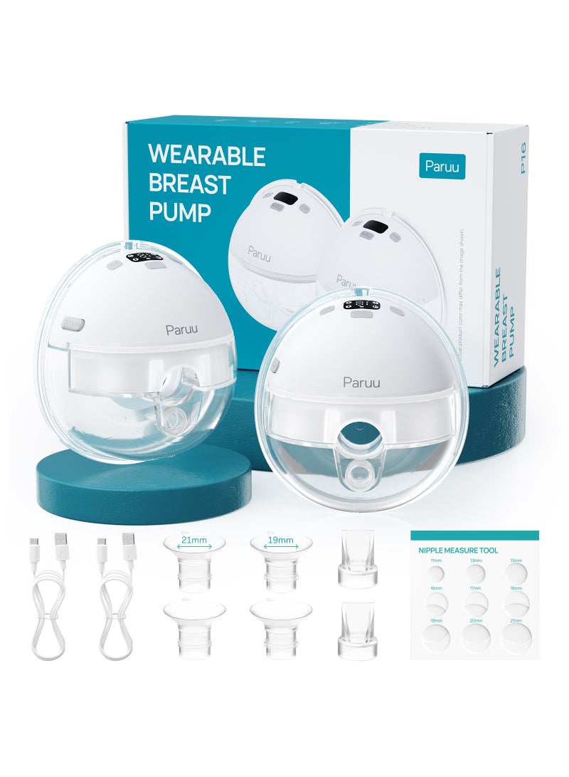 Paruu P16 Hands-Free Electric Wearable Breast Pump With Strong Suction, Low Noise, 4 Modes And 12 Levels, 19/21 MM Insert Accessories, 2 Pieces - Image 1