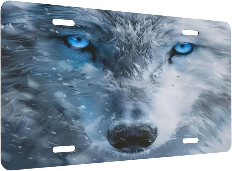 White Winter Animal Wolf Front License Plate for Women Men Funny Car License Plates with 4 Holes Aluminum Metal Novelty Vanity Tag Cover Rust-Proof Us Canada Car Decor Accessory 6 * 12 Inches 181 - Image 2
