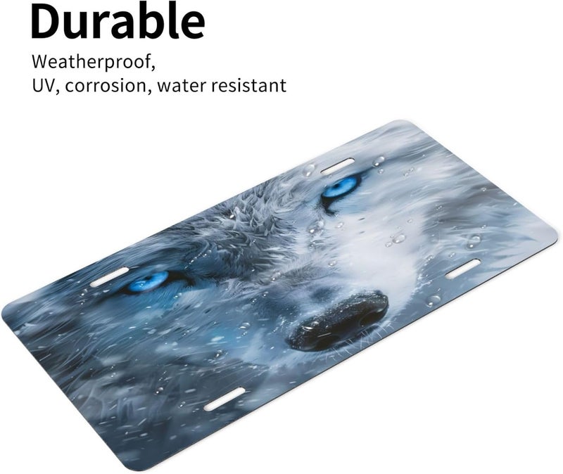 White Winter Animal Wolf Front License Plate for Women Men Funny Car License Plates with 4 Holes Aluminum Metal Novelty Vanity Tag Cover Rust-Proof Us Canada Car Decor Accessory 6 * 12 Inches 181 - Image 4