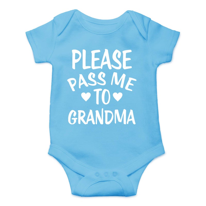 CBTwear Please Pass Me To Grandma Baby Bodysuit Funny Infant Outfit Cute Newborn Clothes Unisex Romper (Newborn, Light Blue) - Image 1