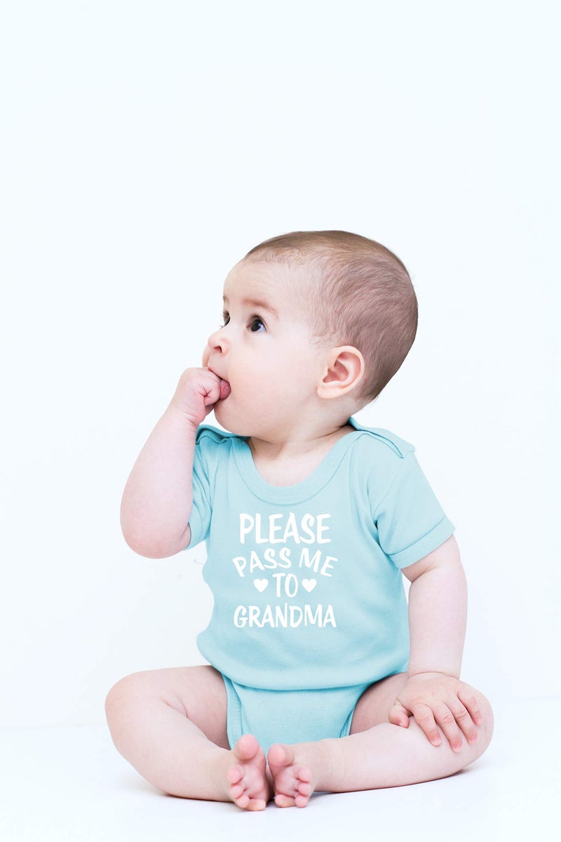 CBTwear Please Pass Me To Grandma Baby Bodysuit Funny Infant Outfit Cute Newborn Clothes Unisex Romper (Newborn, Light Blue) - Image 2