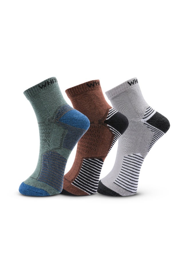 White Leaf 3 Pack Half-Terry Ankle Socks - Free Size - Green, Light Grey and Brown with OEKO-TEX AND E-CAS certification. - Image 1