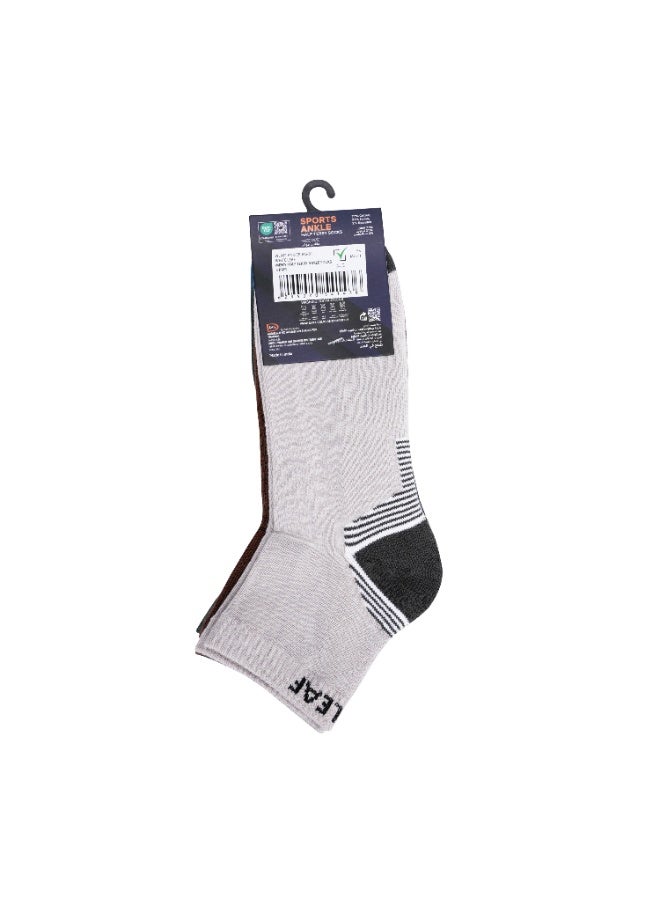White Leaf 3 Pack Half-Terry Ankle Socks - Free Size - Green, Light Grey and Brown with OEKO-TEX AND E-CAS certification. - Image 5