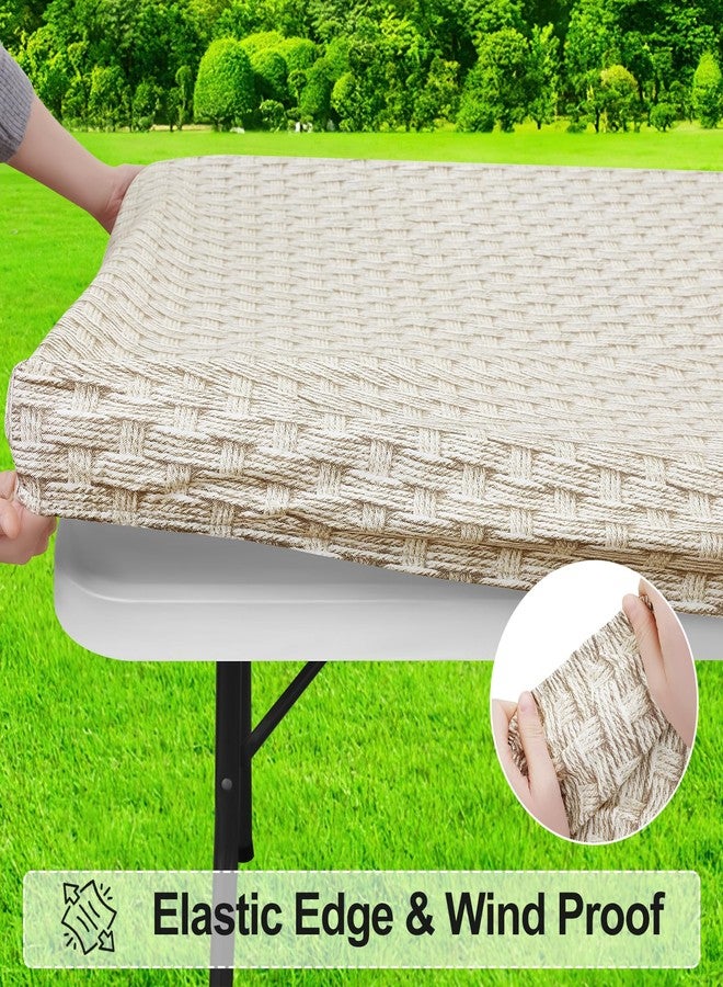 misaya Rectangle Vinyl Tablecloth, Fitted Table Cover, 100% Waterproof, Elastic Edge, Flannel Backing, Table Cloth Fit 6 Foot Folding Tables for Picnic, Camping, Outdoor (Weave, 30x72 inch) - Image 2