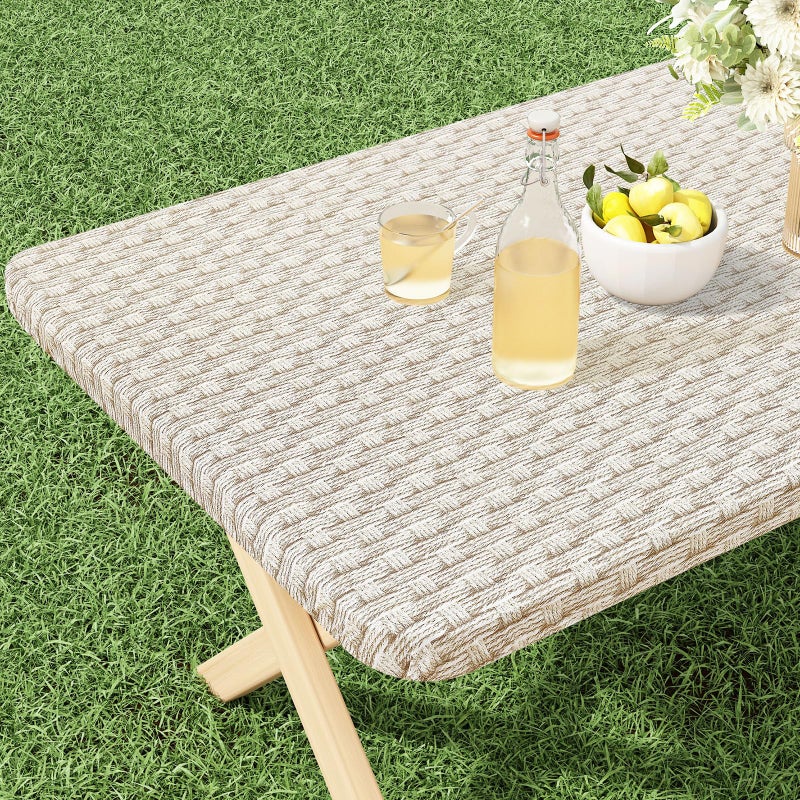 misaya Rectangle Vinyl Tablecloth, Fitted Table Cover, 100% Waterproof, Elastic Edge, Flannel Backing, Table Cloth Fit 6 Foot Folding Tables for Picnic, Camping, Outdoor (Weave, 30x72 inch) - Image 1