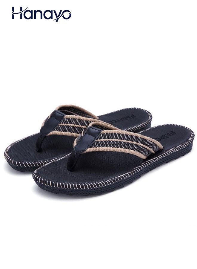 Hanayo Men's Slipper Flip Flops Beach Shoes Indoor and Outdoor Casual Shoes Anti-skid Soft Bottom Slippers Flip- Flops Summer Male Slippers(Black) - Image 1