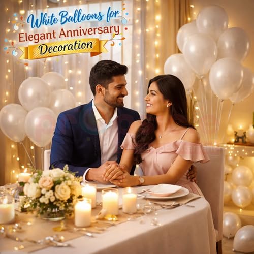 Propsicle White Metallic Balloons Pack of 50 | Latex Balloons for Birthday Decoration, Anniversary, Bachelorette Setup, Kids Celebration Decor | Supports Helium & Air Inflation - Image 4