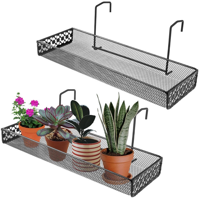 OBANGONG OBANGONG 2 PCS Iron Hanging Railing Planter Shelf Basket with HooksBalcony Plant Pot Shelf Holder Fence Flower Stand Basket for Patio Porch Fence and Balcony Decorate 