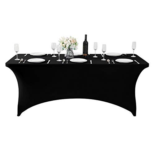 SuperO Waterproof Spandex Table Cover for 6FT Table Universal Fitted Stretch Tablecloth for Party, Banquet, Wedding and Events-Black - Image 3