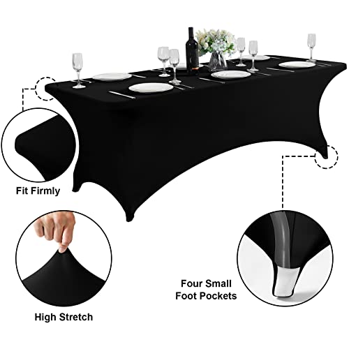 SuperO Waterproof Spandex Table Cover for 6FT Table Universal Fitted Stretch Tablecloth for Party, Banquet, Wedding and Events-Black - Image 5