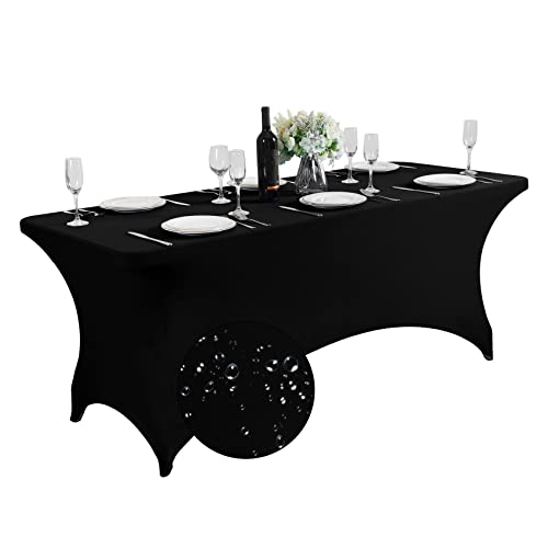 SuperO Waterproof Spandex Table Cover for 6FT Table Universal Fitted Stretch Tablecloth for Party, Banquet, Wedding and Events-Black - Image 1