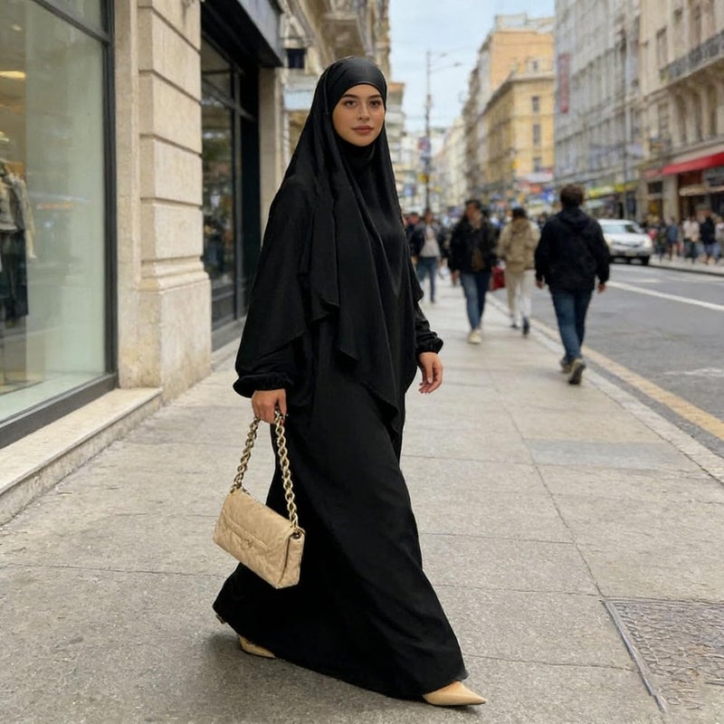 Muslim Women's 2-Piece Prayer Outfit: Lightweight Polyester Jilbab Robe in Black Breathable, Modest, and Comfortable for Daily Wear, Hajj, Umrah, and Ramadan - Image 5
