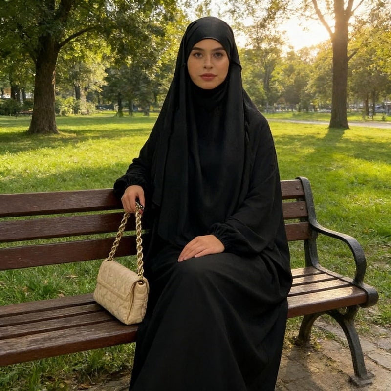 Muslim Women's 2-Piece Prayer Outfit: Lightweight Polyester Jilbab Robe in Black Breathable, Modest, and Comfortable for Daily Wear, Hajj, Umrah, and Ramadan - Image 3