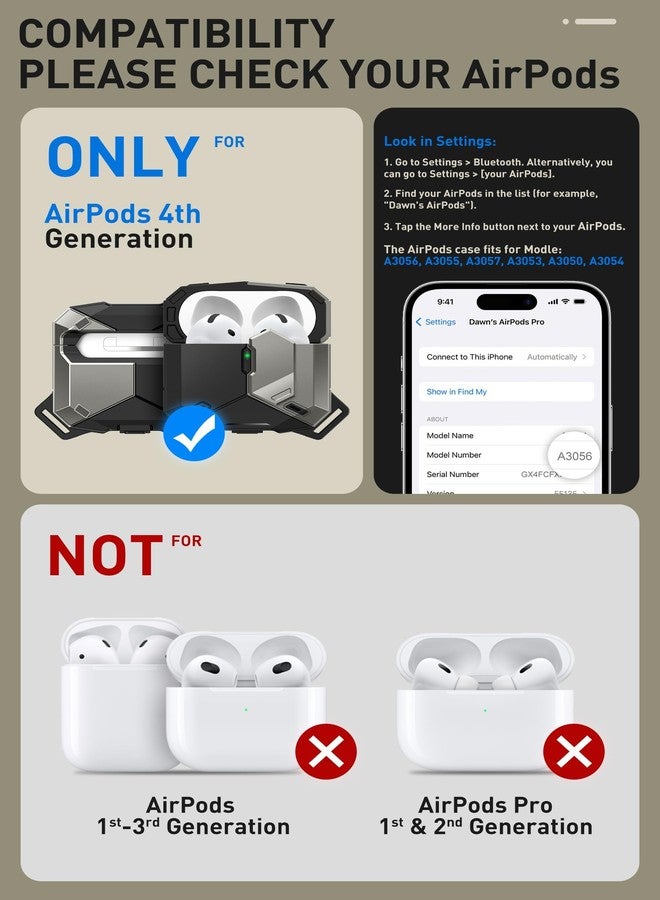 آي-بلاسون جراب i-Blason لسماعات Apple AirPods 4 بتقنية MagSafe [قفل مغناطيسي تلقائي] [شحن لاسلكي بتقنية MagSafe]، جراب حماية عسكري مع حبل تعليق لسماعات AirPods من الجيل الرابع، سلسلة Matrix (أسود) - Image 2
