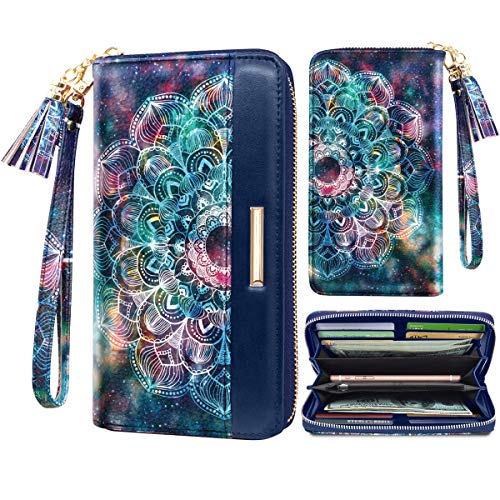 Coco Rossi Women Wallets Multi Card Case Wallet Clutch Wallet Card Holder Organizer Ladies Purse Floral Tassel Wrist strap Purse,Mandala Nebula - Image 1