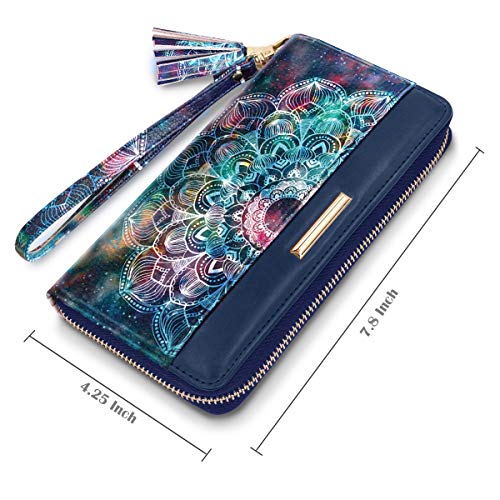 Coco Rossi Women Wallets Multi Card Case Wallet Clutch Wallet Card Holder Organizer Ladies Purse Floral Tassel Wrist strap Purse,Mandala Nebula - Image 2