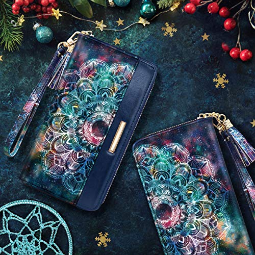 Coco Rossi Women Wallets Multi Card Case Wallet Clutch Wallet Card Holder Organizer Ladies Purse Floral Tassel Wrist strap Purse,Mandala Nebula - Image 5