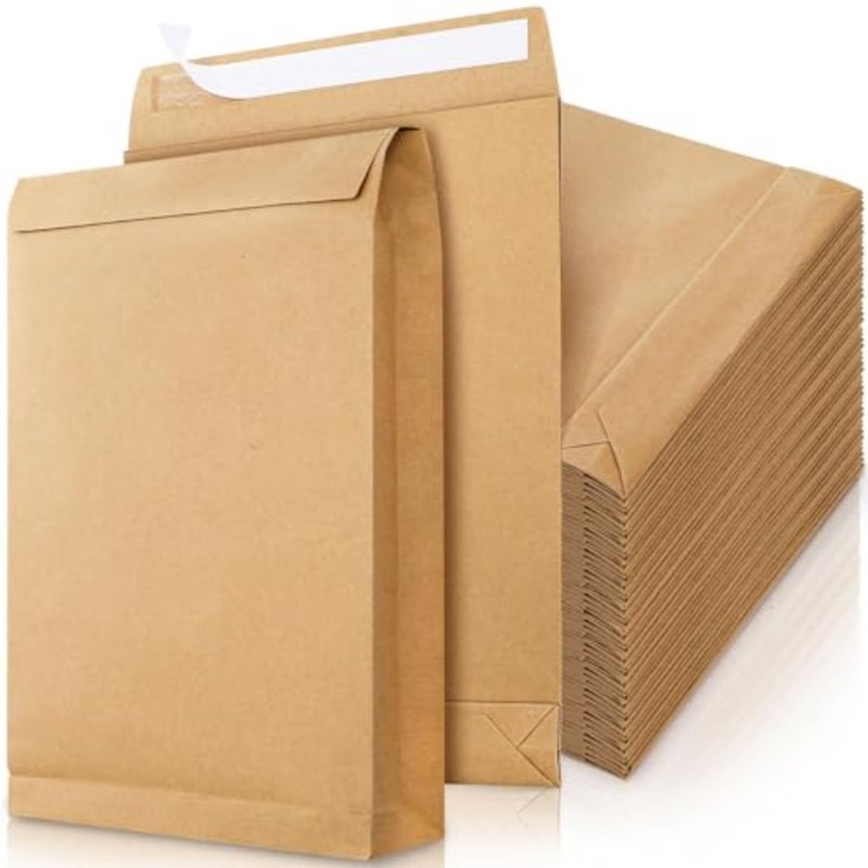Expandable Envelope, Large Kraft Catalog Envelopes, Peel and Seal Document Organizer, for Mailing Flat Letter Size Documents or Photos, for Home, Office, Business 238x335x40 mm, 25 Pack - Image 1