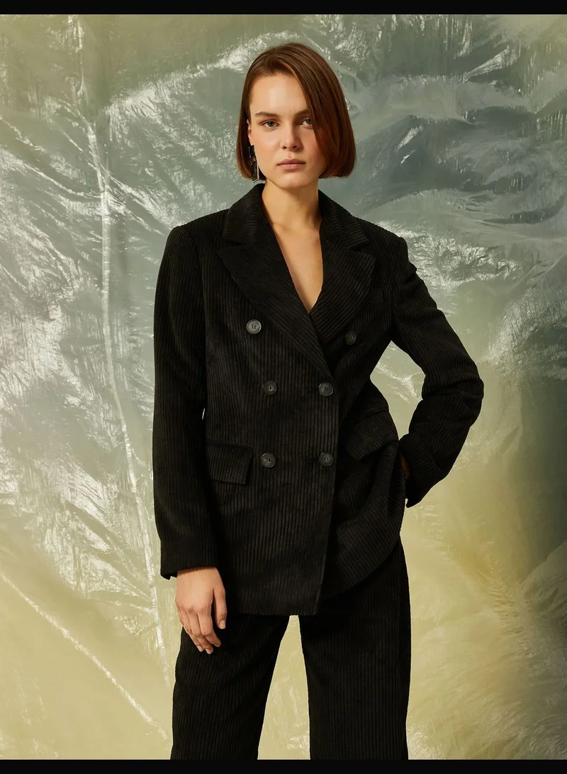 KOTON Ribbed Velvet Double Breasted Blazer Jacket