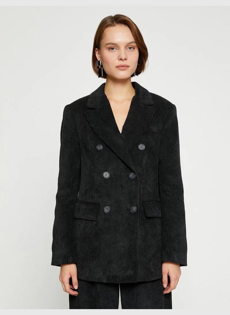 KOTON Ribbed Velvet Double Breasted Blazer Jacket