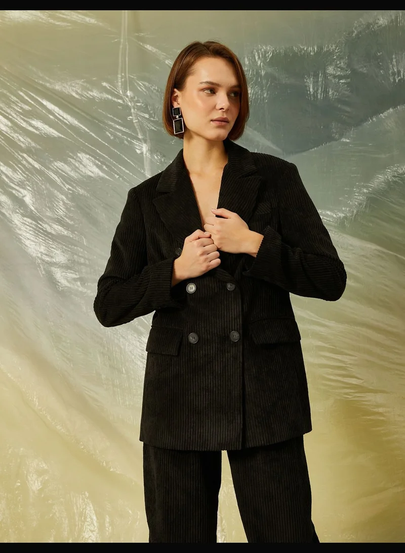 KOTON Ribbed Velvet Double Breasted Blazer Jacket