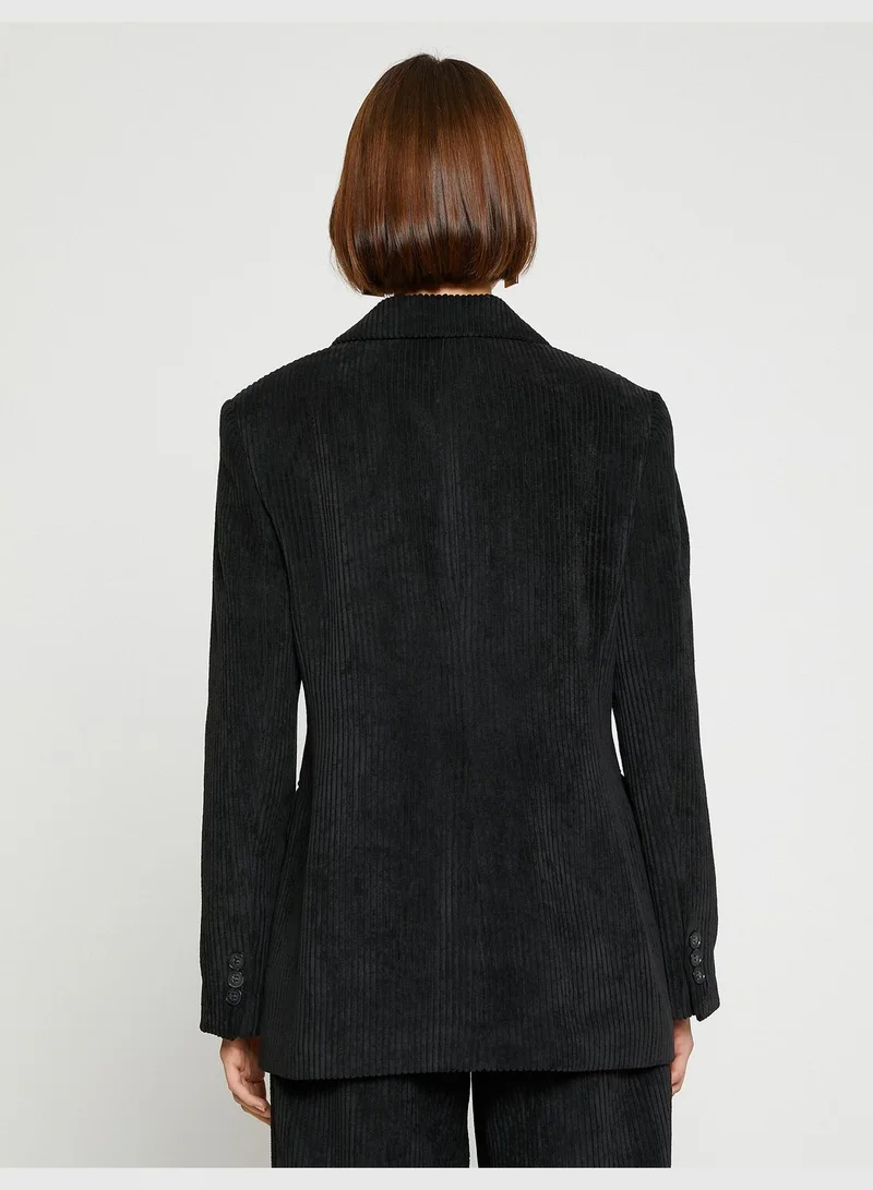 KOTON Ribbed Velvet Double Breasted Blazer Jacket