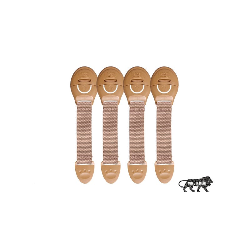 Kids Station Baby Safety Adjustable Cabinet Drawer Locks Straps-Strong and Adhesive Child/Toddler/Infants Safety Locks for Drawers,Cabinets,Fridge and Cupboard-Baby Proofing Product-Pack of 4 (Beige) - Image 1