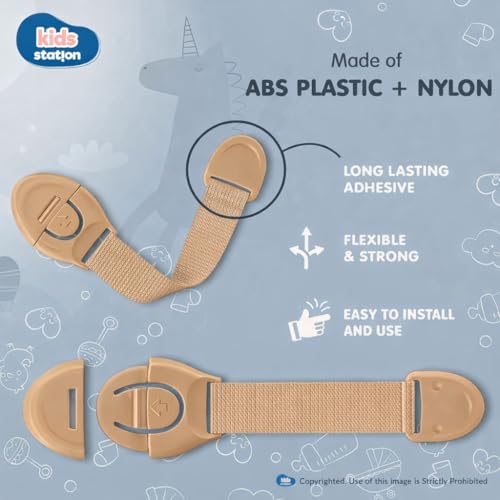 Kids Station Baby Safety Adjustable Cabinet Drawer Locks Straps-Strong and Adhesive Child/Toddler/Infants Safety Locks for Drawers,Cabinets,Fridge and Cupboard-Baby Proofing Product-Pack of 4 (Beige) - Image 4