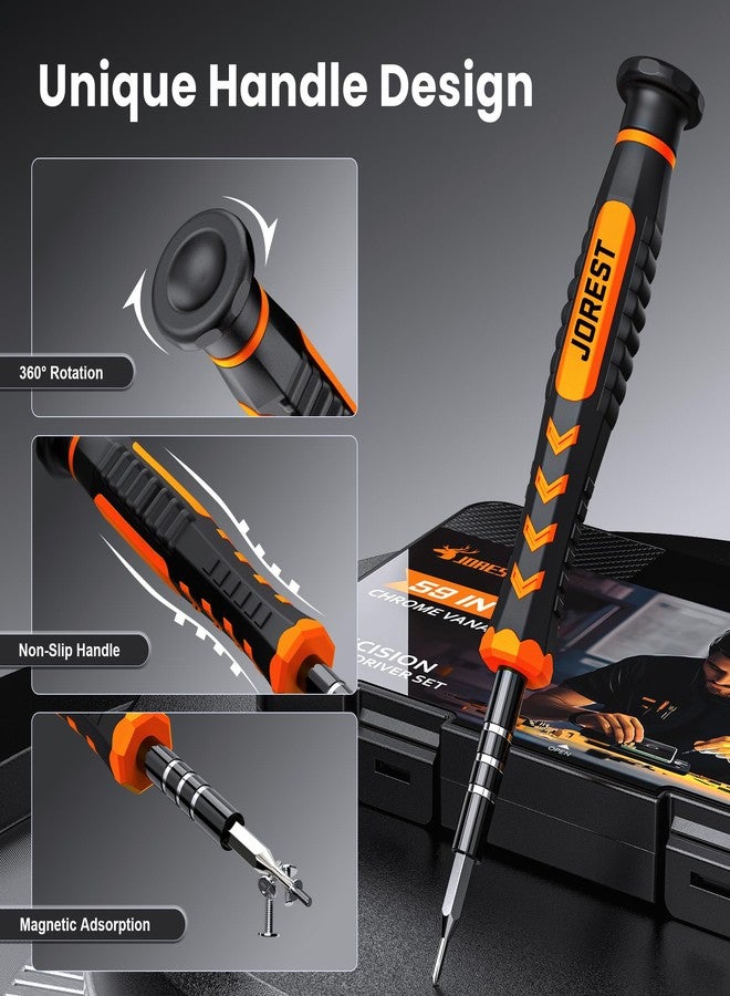 جوريست مجموعة مفكات دقيقة صغيرة من JOREST مكونة من 59 قطعة مع رؤوس Torx T5، T6، T8، طقم أدوات إصلاح صغير لأجهزة Macbook، والكمبيوتر، واللابتوب، والآيفون، وPS4 وPS5، وXbox، وSwitch، والنظارات، والساعات، وأجهزة الكمبيوتر الشخصية، وأجراس الأبواب Ring، والأجهزة الإلكترونية - Image 2