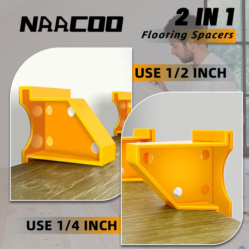 NAACOO Laminate Flooring Tools, LVP Installation Kit, Professional Vinyl Flooring Tools - Tapping Block with Handle, 10â€ Contour Gauge, Pull Bar, 2 in 1 Spacers, Double-Faced Mallet. - Image 2