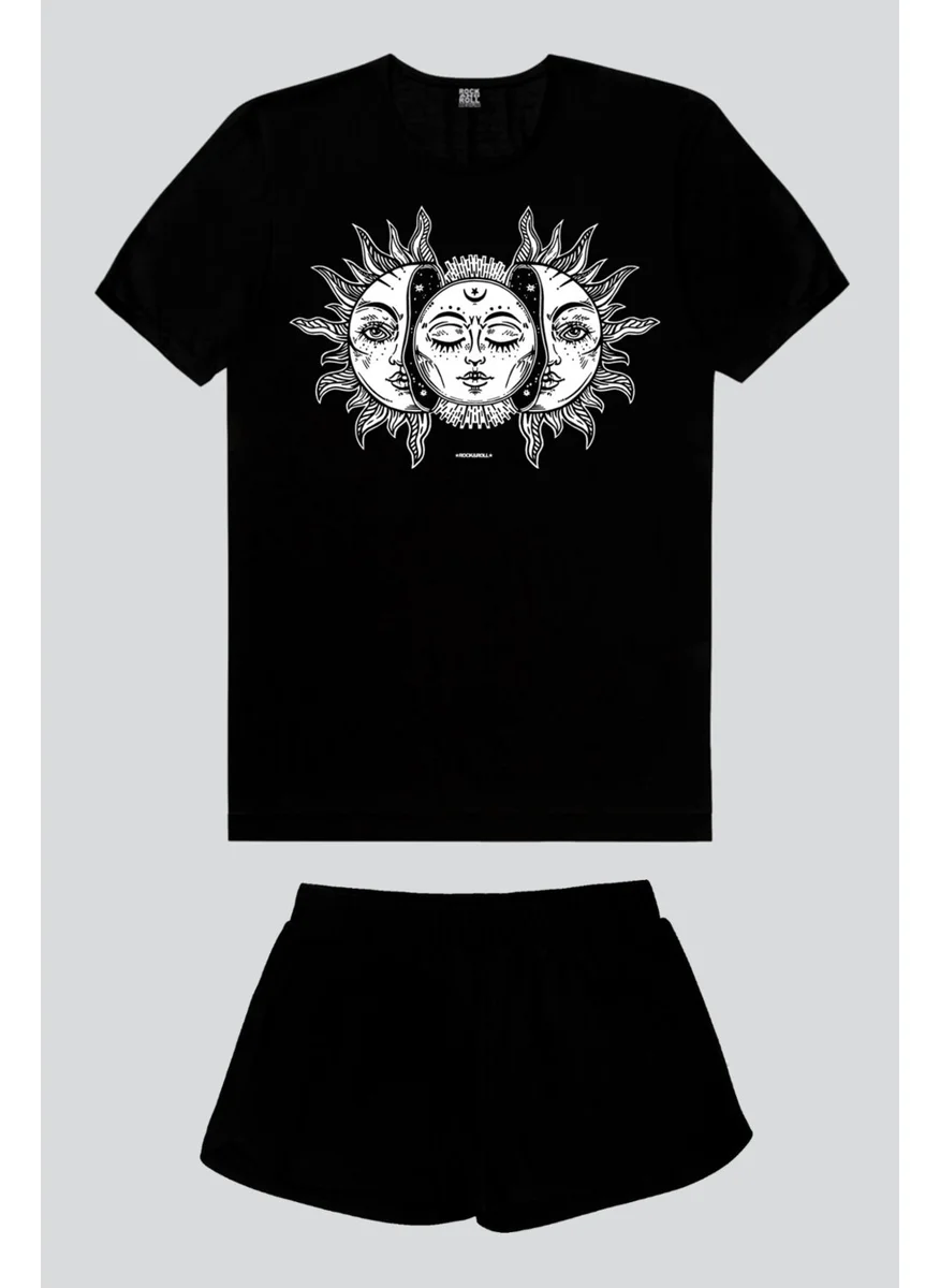 Rock&Roll Ay Güneş Black Short Sleeve Women's Shorts Set