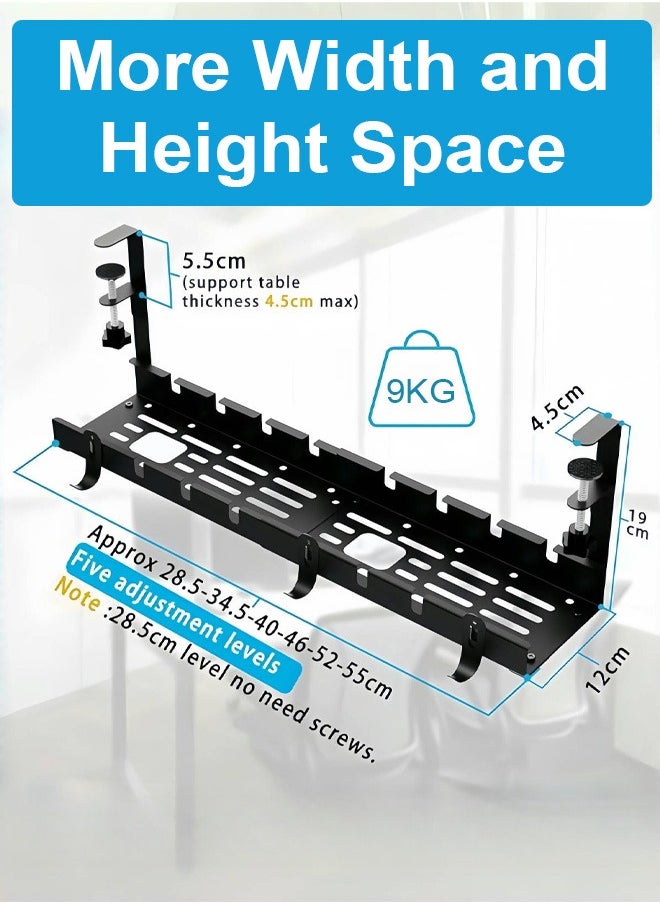 ELIKLIV Under Desk Cable Management Tray, Retractable 12" into 21.6", No Drill Cable Tray Basket, Cord Organizer for Desk  - Image 2