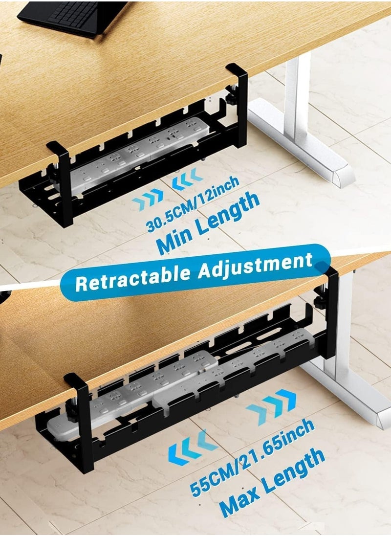 ELIKLIV Under Desk Cable Management Tray, Retractable 12" into 21.6", No Drill Cable Tray Basket, Cord Organizer for Desk  - Image 4