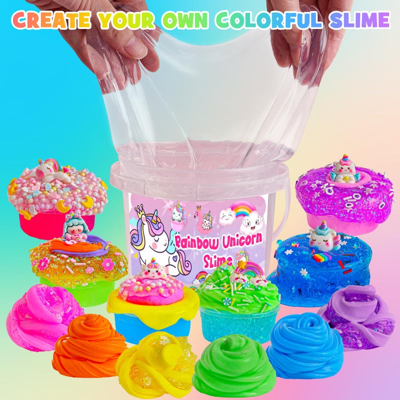 Okaybee Crystal Clear Slime Kit with 36 Add-ins & 17 FL OZ Premade Base - DIY Rainbow Slime Making Kit in Bucket for Kids, Gift for Girls and Boys Ages 8-12, Party Favors for Birthday, Easter, Halloween - Image 3
