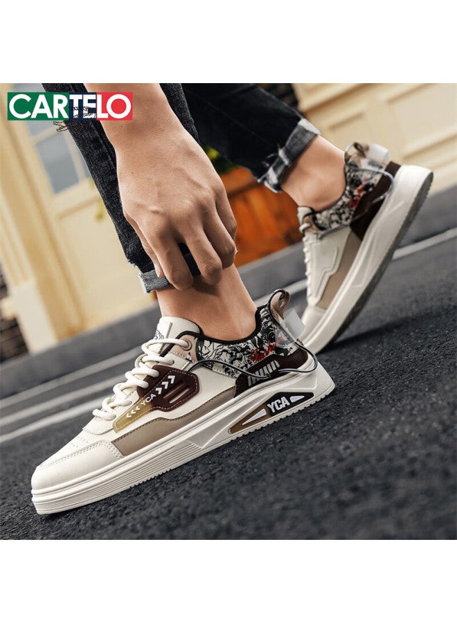 Cartelo Men's Shoes, Spring Leather Fashion Sneakers, Soft-soled Casual Sports Shoes For Male Students, Khaki, Size 42 - Image 4
