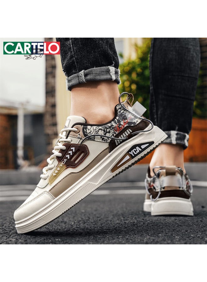 Cartelo Men's Shoes, Spring Leather Fashion Sneakers, Soft-soled Casual Sports Shoes For Male Students, Khaki, Size 42 - Image 2