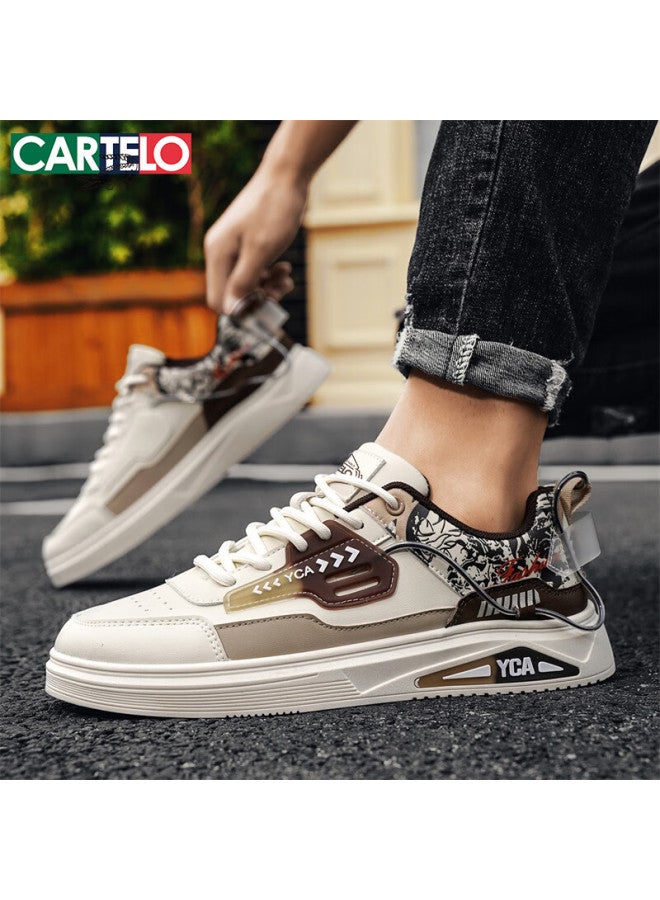 Cartelo Men's Shoes, Spring Leather Fashion Sneakers, Soft-soled Casual Sports Shoes For Male Students, Khaki, Size 42 - Image 3