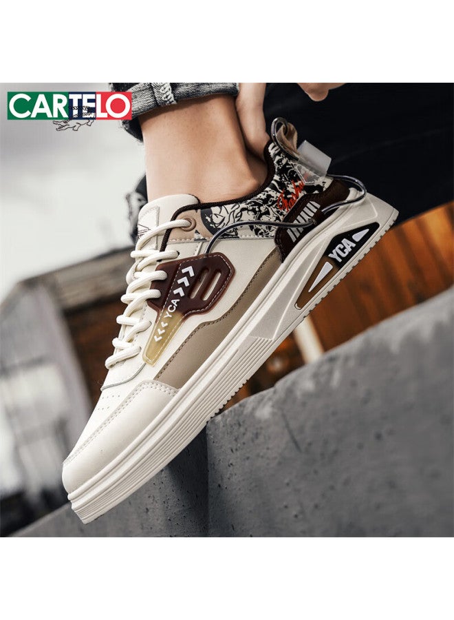 Cartelo Men's Shoes, Spring Leather Fashion Sneakers, Soft-soled Casual Sports Shoes For Male Students, Khaki, Size 42 - Image 5