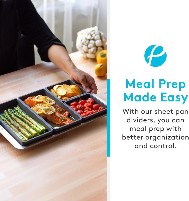 Prepd Cheat Sheets - Original Silicone Sheet Pan Dividers For Cooking & Meal Prep - Non Stick Silicone Tray Baking Set, Oven Safe & Freezer-Friendly - 4 Cheat Sheets Baking Trays - Image 3