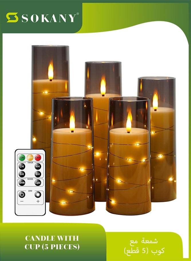 sokany 5 PCS LED Candles with Timer Flickering Flameless Candles for Romantic Ambiance and Home Decoration Stable Acrylic Shell,With Embedded Star String，battery Operated Candles (Grey) - Image 1