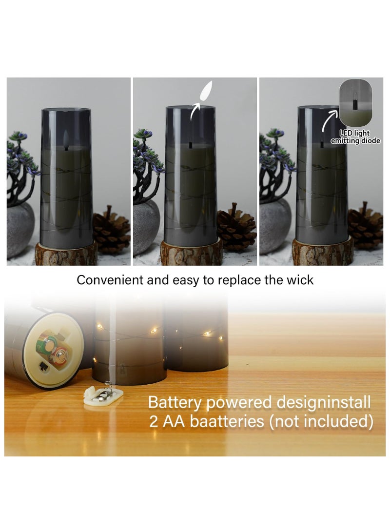 sokany 5 PCS LED Candles with Timer Flickering Flameless Candles for Romantic Ambiance and Home Decoration Stable Acrylic Shell,With Embedded Star String，battery Operated Candles (Grey) - Image 3