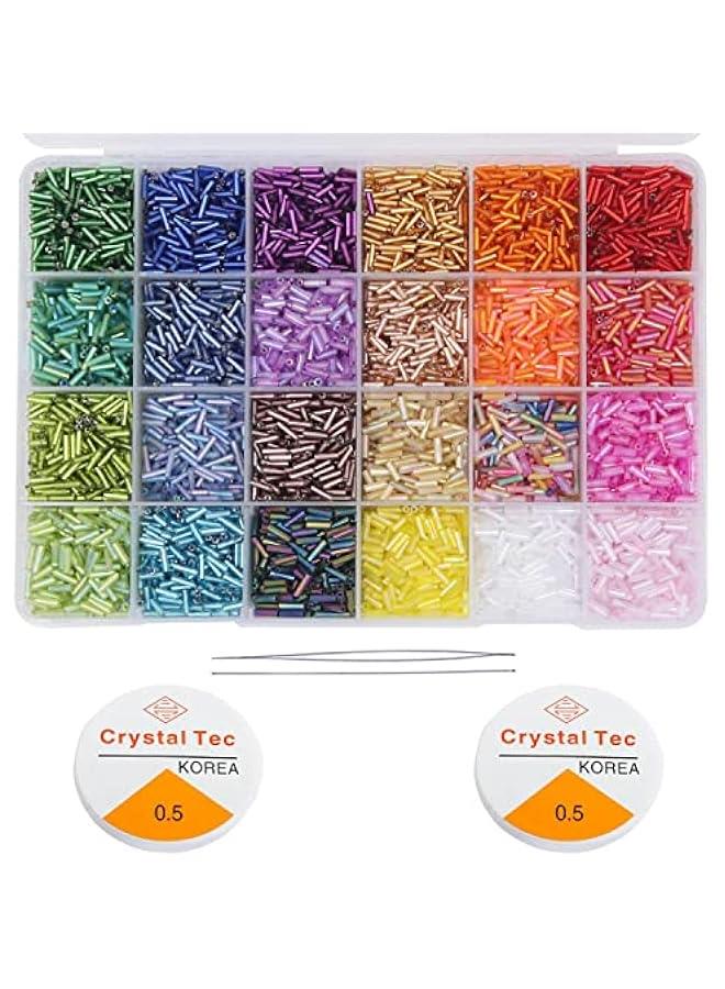 FYLX Gl Bugle Seed Beads Crafting Kit for DIY Bracelet Jewelry Making with 24 Colors and Two Crystal Strings - Image 1