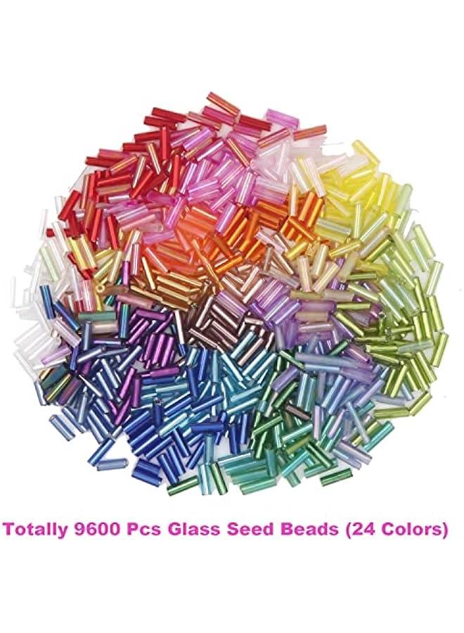 FYLX Gl Bugle Seed Beads Crafting Kit for DIY Bracelet Jewelry Making with 24 Colors and Two Crystal Strings - Image 3