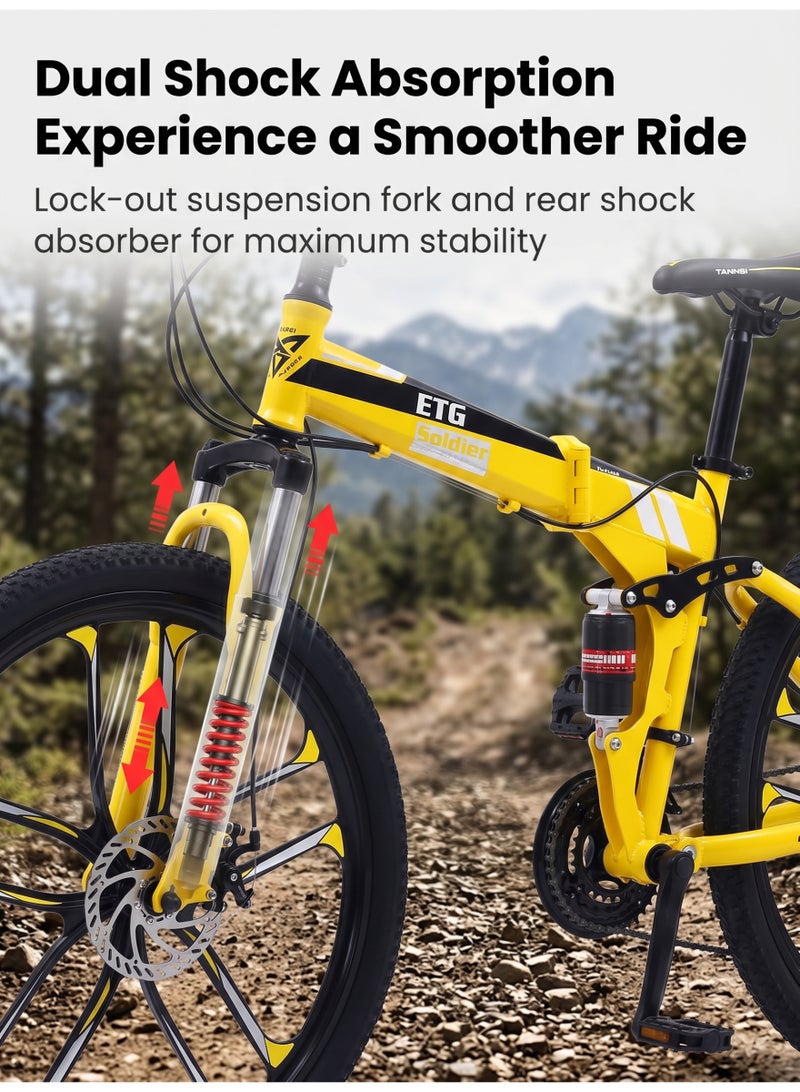 ETG 26 Inch 21 Speed Foldable Mountain Bike High Carbon Steel Frame Dual Disc Brakes Shock Absorption for Men and Women - Image 3