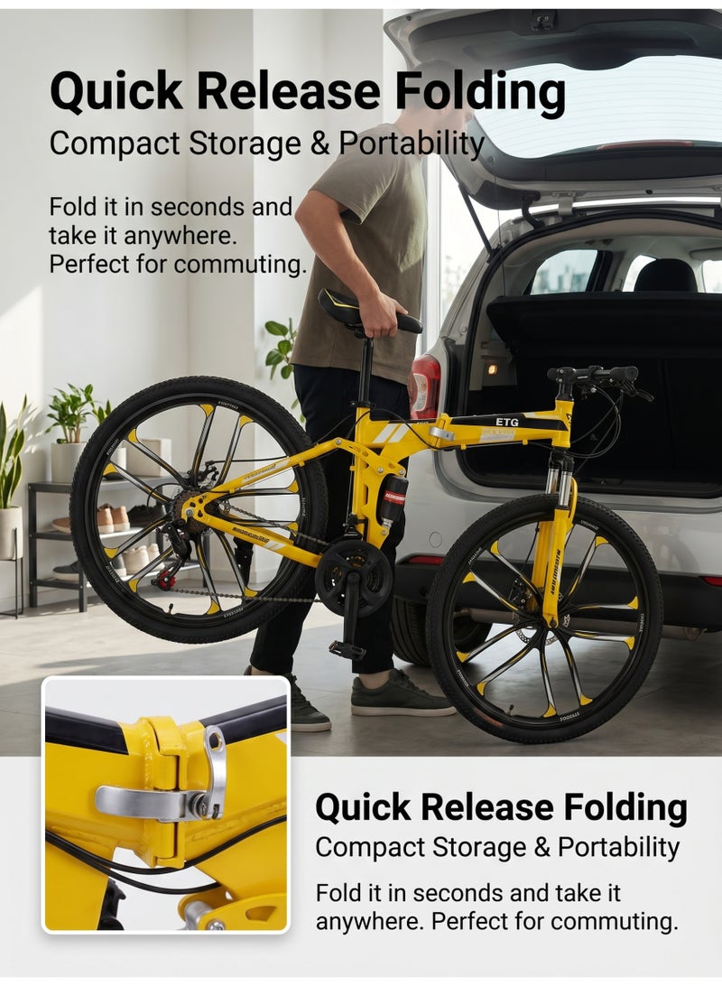 ETG 26 Inch 21 Speed Foldable Mountain Bike High Carbon Steel Frame Dual Disc Brakes Shock Absorption for Men and Women - Image 4
