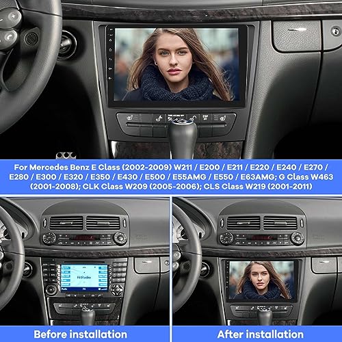 EKAT راديو سيارة لمرسيدس بنز E Class W211 E200 CLS W219 2002-2009، [2G+64G] 9 بوصة أندرويد 13 شاشة تعمل باللمس راديو سيارة، كار بلاي/أندرويد أوتو/بلوتوث/WiFi + كاميرا خلفية AHD + ميكروفون - Image 2